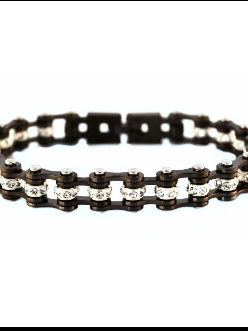 8mm Gunmetal  Bike Chain Bling Bracelet Clear Bling Stainless Steel